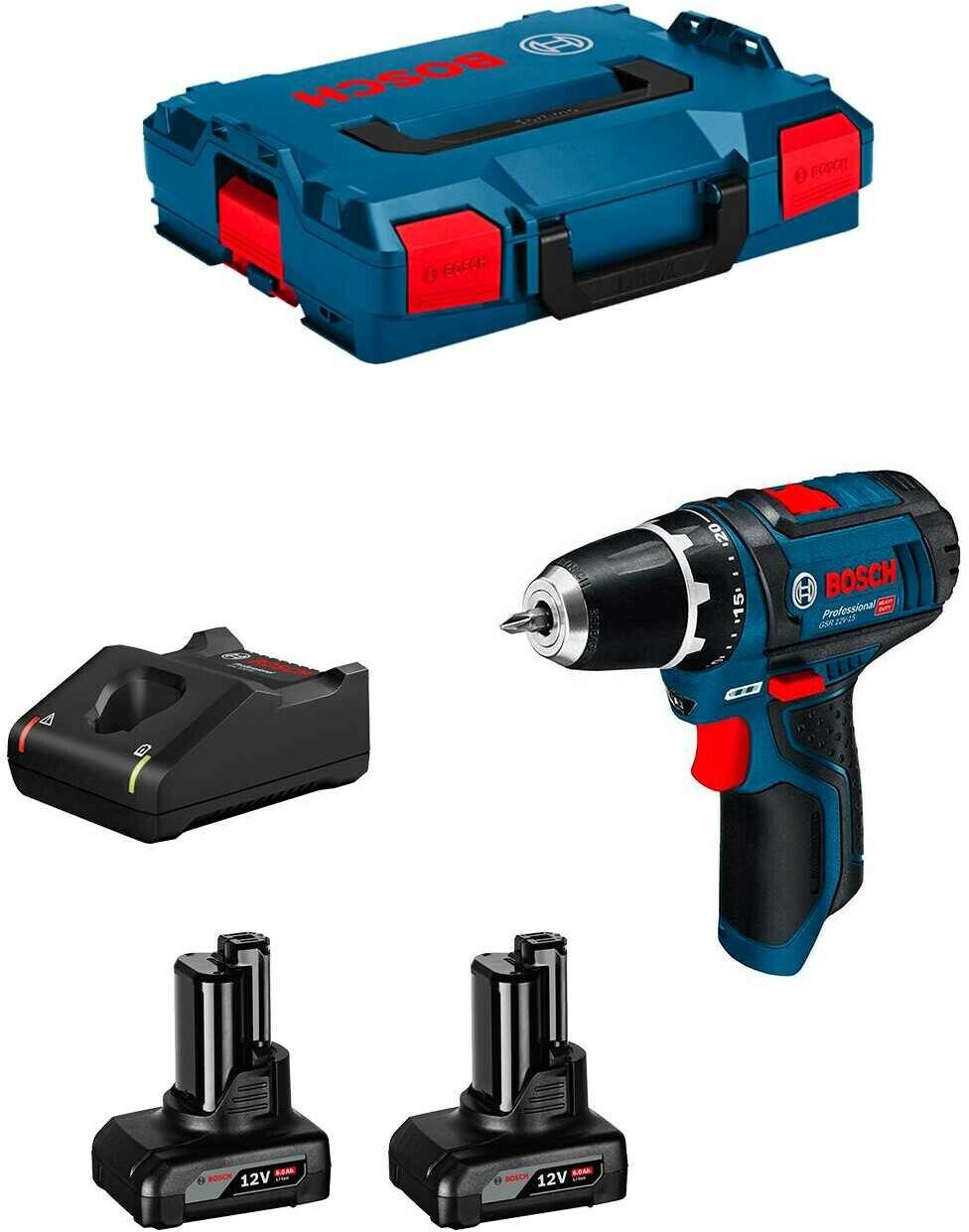 Perceuses & visseuses sans fil Truffaut Bosch GSR 12V-15 Professional2 x 6,0 Ah + GAL12V-40 + L-Boxx 102